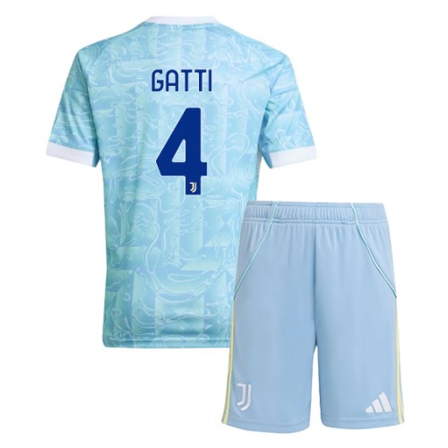 Otroški Nogometni dresi Juventus Federico Gatti #4 Gostujoči 2025-26 Kratek Rokav (+ Kratke hlače)